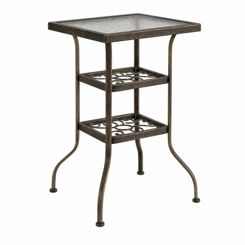 Metalowy stolik z półkami i szkłem hartowanym 60x60x90 cm brązowy