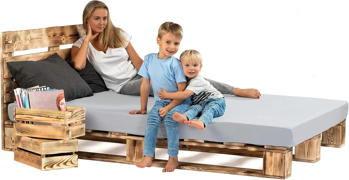 sunnypillow 180 x 200 cm łóżko paletowe z zagłówkiem — z drewna, 180 × 200 cm, 220, 240 × 200 cm, z litego drewna