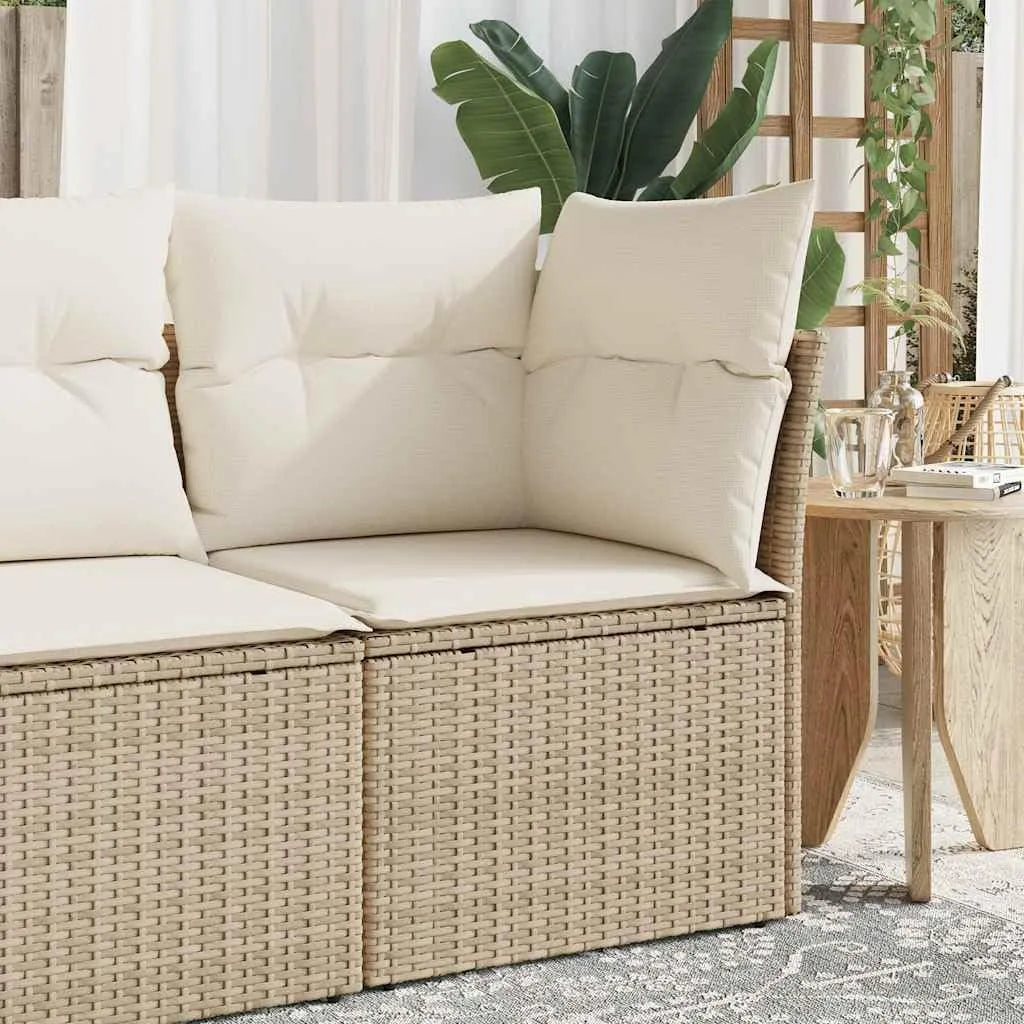 Sofa narożna: z poduszkami, z technorattanu, 62 × 62 × 69 cm, beżowy