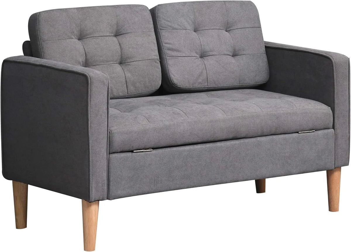 HOMCOM 2-osobowa Sofa – tapicerka materiałowa, z drewna, z poduszkami, 117 × 62 × 78 cm, szary, tapicerka materiałowa