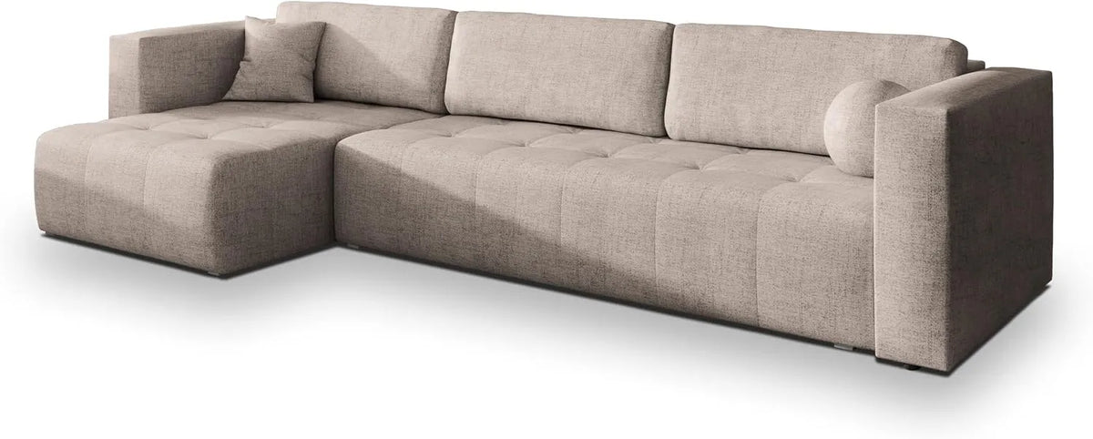 Sofa narożna: Beżowy, z funkcją spania, z pojemnikiem do przechowywania, rozkładana konstrukcja
