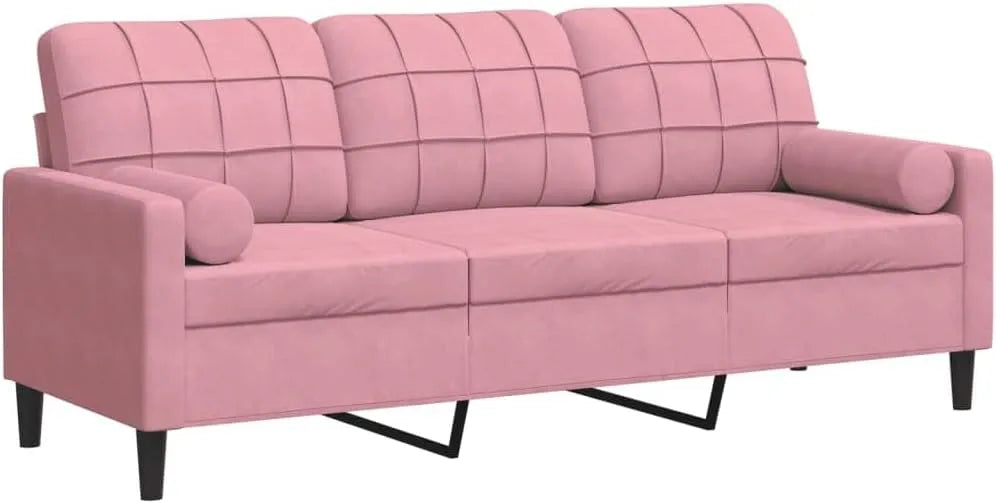 Sofa: z poduszkami, tapicerka aksamitna, 3-osobowa, 180 cm, różowy