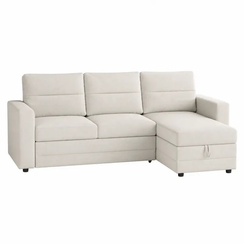 Sofa narożna z tkaniny lnianej 250 cm beżowa