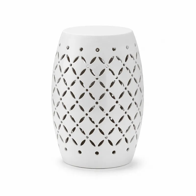Stolik ogrodowy ceramiczny biały z ażurowym wzorem