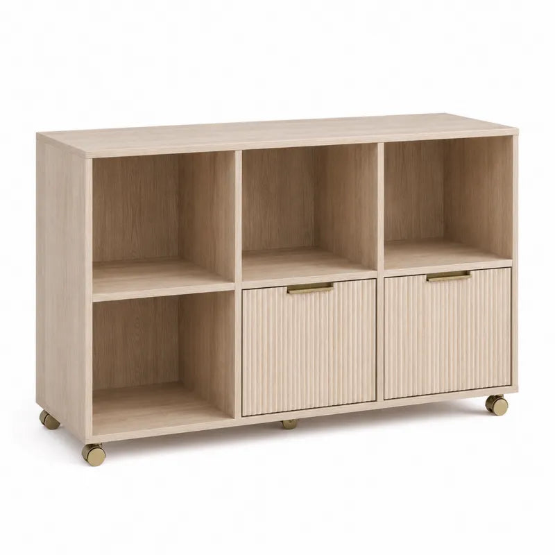 Szafka z półkami 4x2 MDF jasny dąb na kółkach
