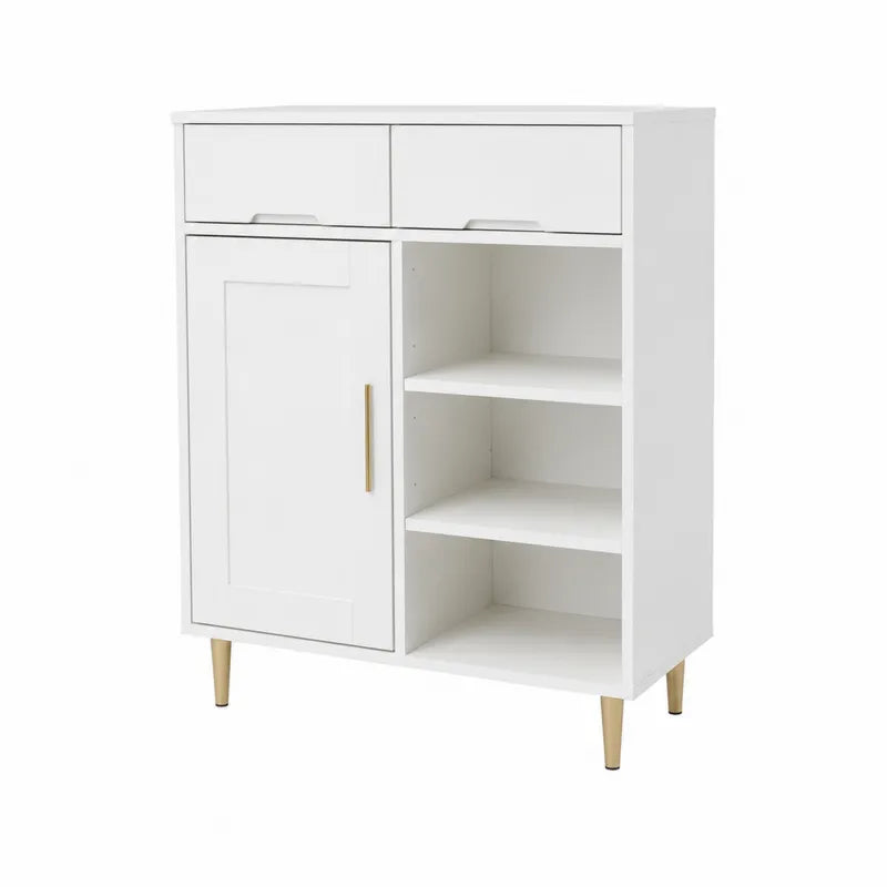 Biała szafka z półkami i szufladami, metalowe nogi 80x35x95 cm