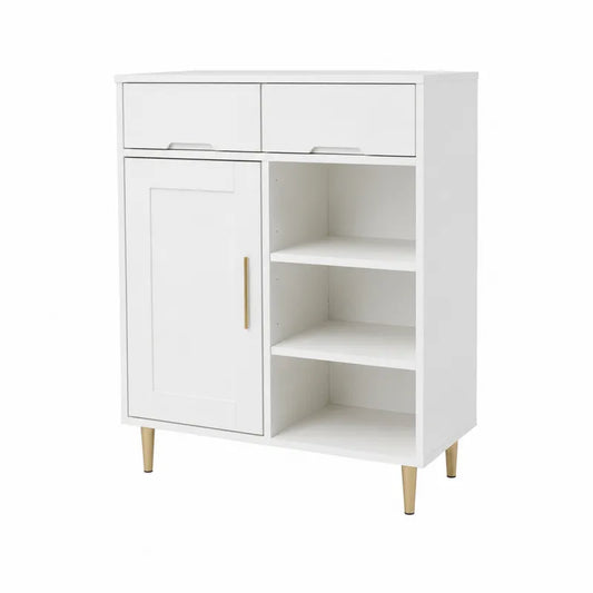 Biała szafka z półkami i szufladami, metalowe nogi 80x35x95 cm