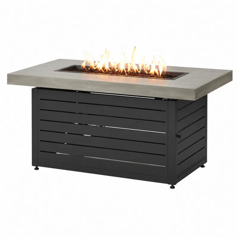 Stół z paleniskiem metalowy z blatem betonowym 130x85 cm czarny