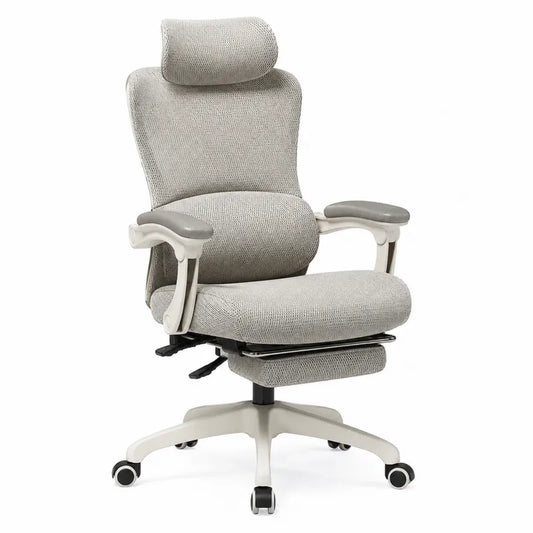 Krzesło biurowe szare z tkaniny z regulacją i podnóżkiem