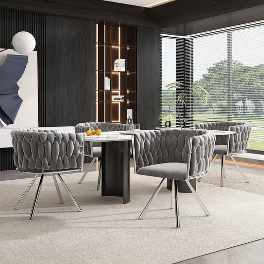 Aksamitne krzesła do jadalni – obrotowy, tapicerka aksamitna, 150 kg, szary, z metalu