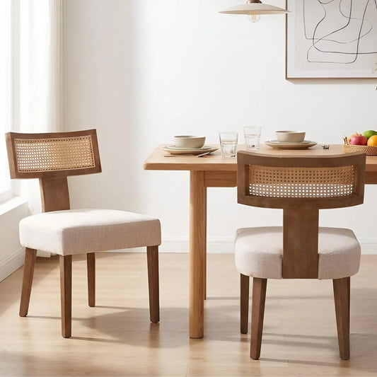 Ya-Home Zestaw 2 rattanowych krzeseł do jadalni retro z tkaniny — tapicerka materiałowa, z drewna, styl retro