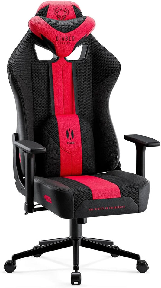 Diablo Chairs Fotel i krzesło tapicerowane Gamingowy X-Player 2.0 Ergonomiczny Fotel Obrotowy z – z poduszkami, 58 × 35, 5 × 117 cm, czarny