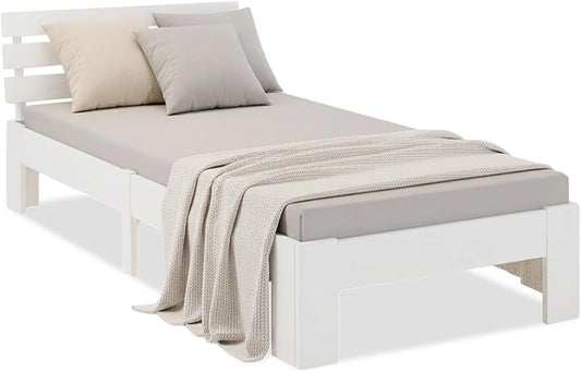 Homestyle4u Łóżko 90 x 200 cm ze stelażem listewkowym – z drewna, 90 × 200 cm, biały, z litego drewna
