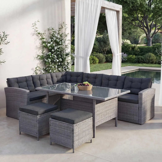 Sofa – HWC-A29, z poduszkami, z technorattanu, szary