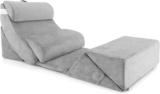 Zestaw 7 poduszek ortopedycznych do łóżka lub sofy – z poduszkami, 119 × 59 × 55 cm, szary