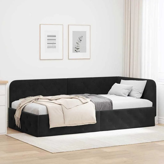 Sofa — z funkcją spania, tapicerka aksamitna, 90 × 190 cm, czarny, tapicerka materiałowa