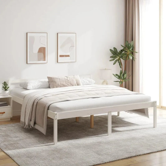 Łóżko dla seniorów: z drewna, 200 × 200 cm, biały, z litego drewna