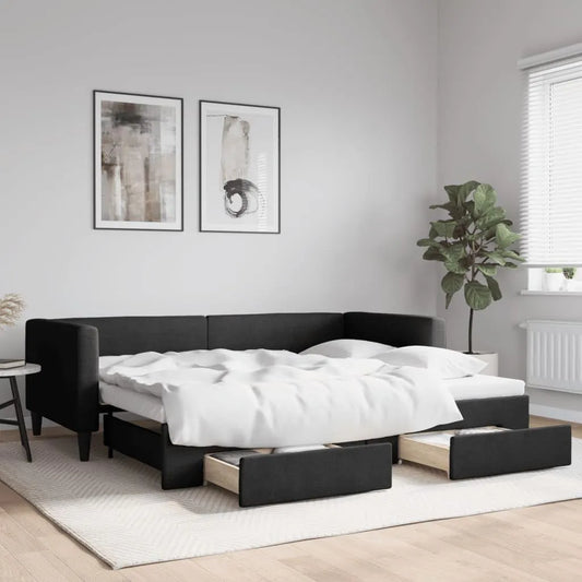 Sofa – z drewna, ze schowkiem, z szufladami, 90 × 200 cm, czarny, z metalu