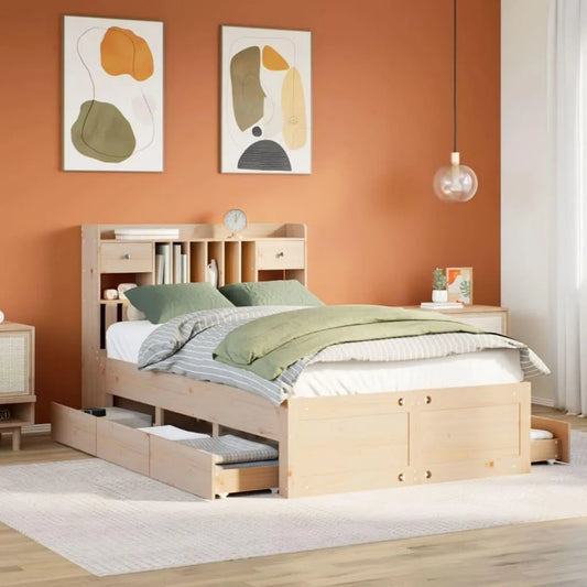 Łóżko z litego drewna sosnowego 135 x 190 cm – z drewna, 135 × 190 cm, tapicerka materiałowa