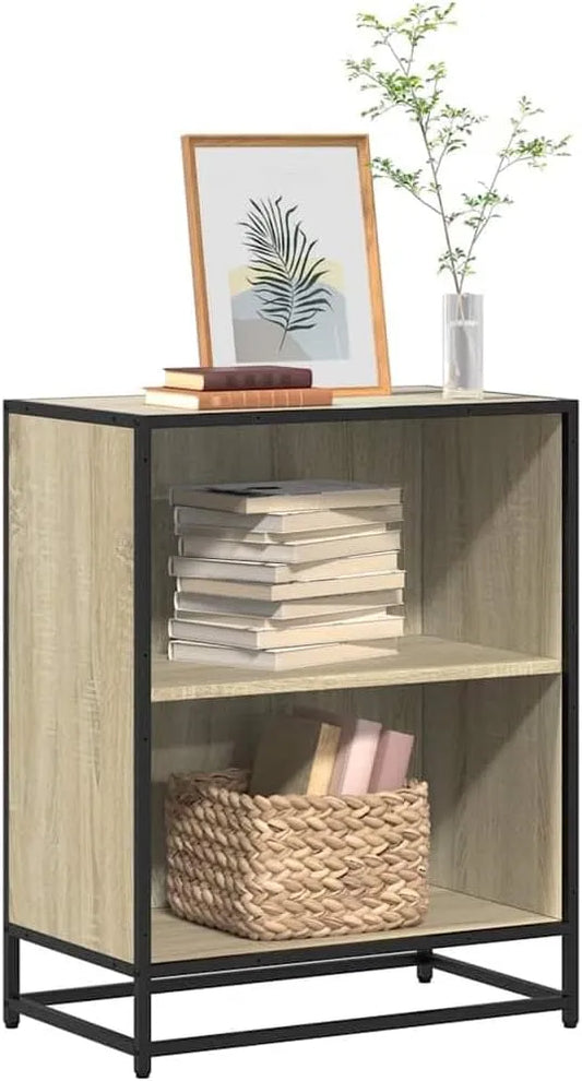 Regał na książki i regał stojący na książki dąb Sonoma 60 x 35 x 76 — z drewna, z półkami, 2 półki, 60 × 35 × 76 cm, z metalu, tapicerka materiałowa