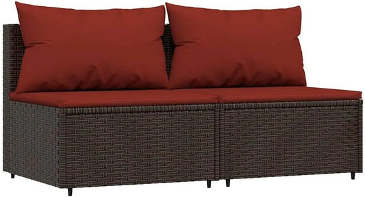 Sofa: z drewna, z poduszkami, z technorattanu, brązowy