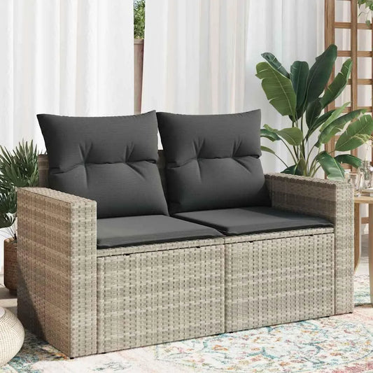 Sofa ogrodowa i sofa wypoczynkowa na taras: z poduszkami, z technorattanu, 2-osobowa, 131 × 62 × 69 cm