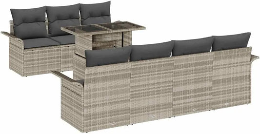 Zestaw mebli ogrodowych i komplet wypoczynkowy: modułowa konstrukcja, z poduszkami, z technorattanu, 8 pièces