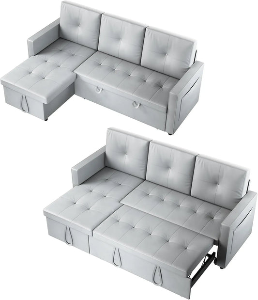 Sofa narożna — z funkcją spania, 3-osobowa, 203 × 132 × 88 cm, tapicerka skórzana