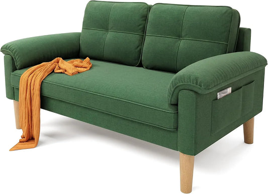Sofa – kompaktowa konstrukcja, z podłokietnikami, 2-osobowa, 145 × 77 × 77 cm, zielony