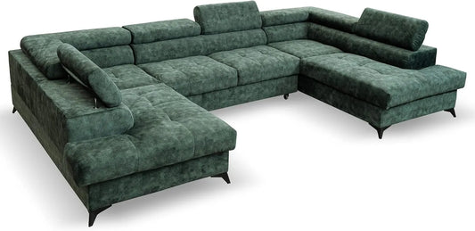 Sofa narożna — z funkcją spania, 345 cm, zielony