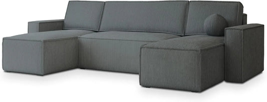 Sofa narożna — PESANO, z funkcją spania, szary, z pojemnikiem do przechowywania, rozkładana konstrukcja