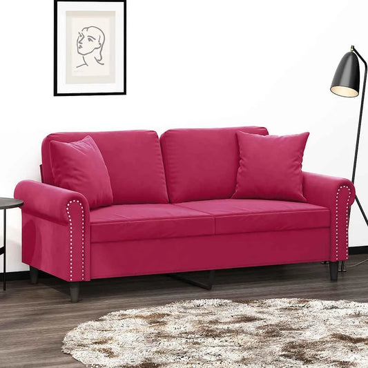 Sofa – z poduszkami, tapicerka aksamitna, 2-osobowa, 140 cm, czerwony
