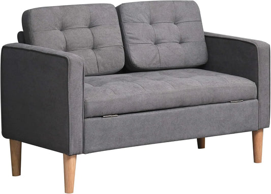 HOMCOM 2-osobowa Sofa – tapicerka materiałowa, z drewna, z poduszkami, 117 × 62 × 78 cm, szary, tapicerka materiałowa