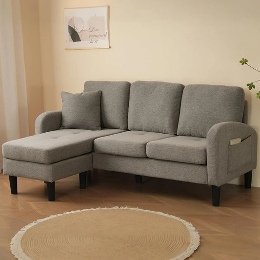 Sofa narożna – modułowa konstrukcja, w kształcie litery L, tapicerka materiałowa, 3-osobowa, 166 × 118 × 77 cm, tapicerka materiałowa
