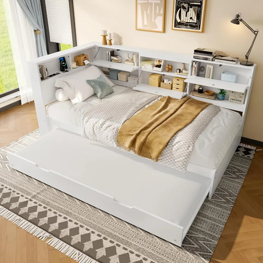 Sofa — w kształcie litery L, z funkcją spania, 90 × 200 cm, biały