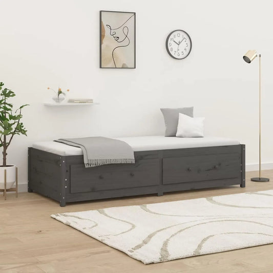 Sofa rozkładana i sofa z funkcją spania: z drewna, 90 × 200 cm, szary, z litego drewna, tapicerka materiałowa