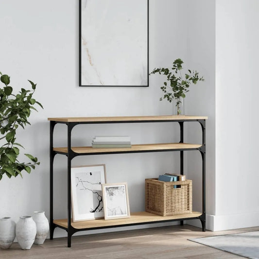 Stolik konsolowy dąb Sonoma 100 x 29 x 75 cm: z drewna, 100 × 29 × 75 cm, z metalu