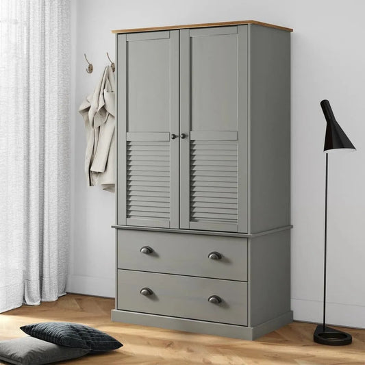 Szafa — z drewna, z szafą, 90 × 55 × 176 cm, szary, z litego drewna