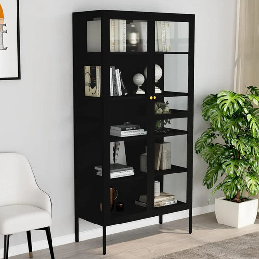 Czarna Witryna i szafka ekspozycyjna sklepowa 90 x 40 x 180 cm ze: 90 × 40 × 180 cm, czarny, z metalu