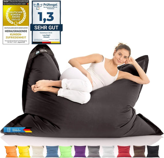 Pufa worek — LAZY, z nylonu, 180 × 140cm, 400L, czarny