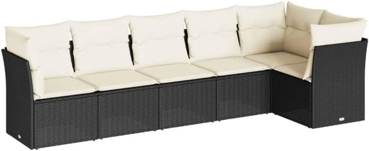 Sofa ogrodowa i sofa wypoczynkowa na taras — modułowa konstrukcja, z poduszkami, z technorattanu, wodoodporna konstrukcja, czarny