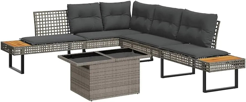 2-częściowy Zestaw mebli ogrodowych i komplet wypoczynkowy – z technorattanu, regulowana konstrukcja, 282 × 228 × 74 cm, szary