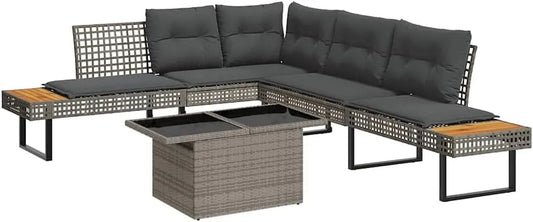 2-częściowy Zestaw mebli ogrodowych i komplet wypoczynkowy – z technorattanu, regulowana konstrukcja, 282 × 228 × 74 cm, szary
