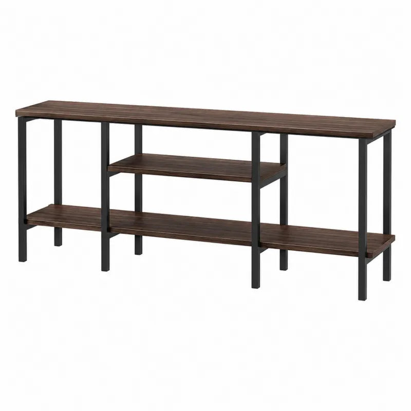 Drewniana i metalowa konsola z trzema półkami 120 cm brązowo-czarna