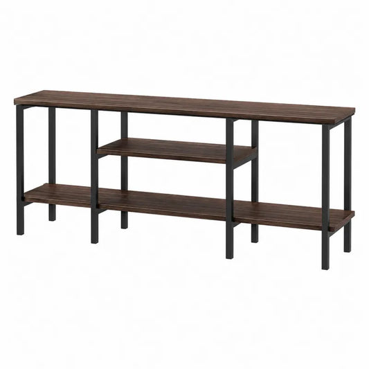 Drewniana i metalowa konsola z trzema półkami 120 cm brązowo-czarna