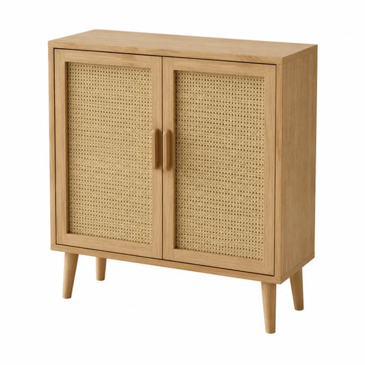 Szafka drewniana z drzwiami rattanowymi 80x60x30 cm