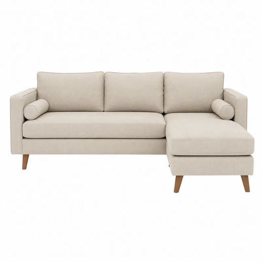 Sofa narożna z tkaniny beżowa 220x85x150 cm