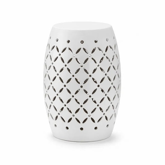 Stolik ogrodowy ceramiczny biały z ażurowym wzorem