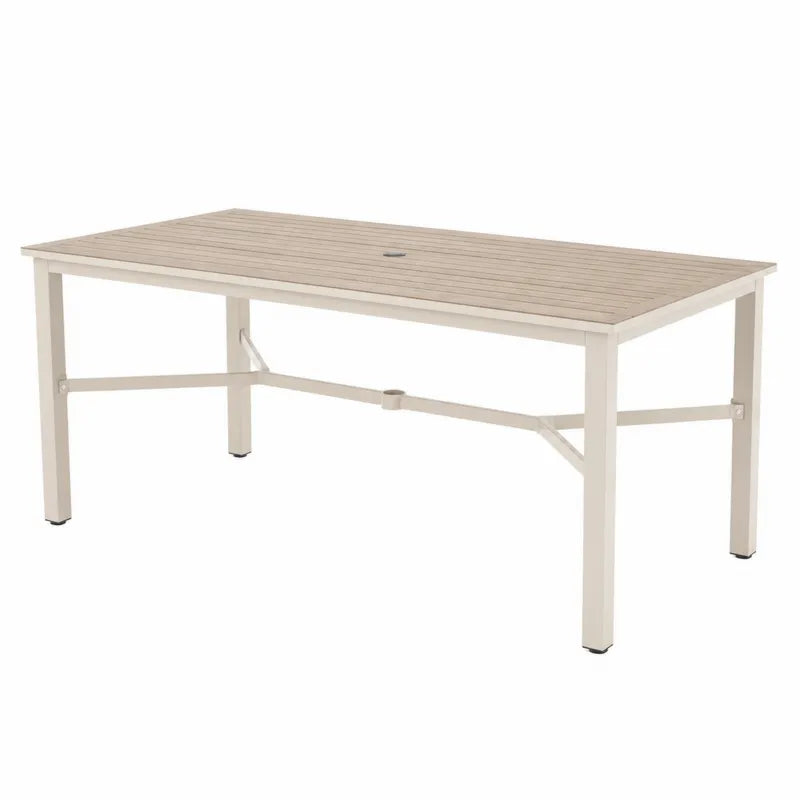 Stół ogrodowy prostokątny aluminiowy z blatem z drewna kompozytowego 200 cm x 100 cm beżowy