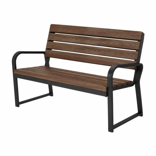 Ławka ogrodowa z drewnianymi deskami i metalową ramą 150x58x80 cm brązowa/czarna